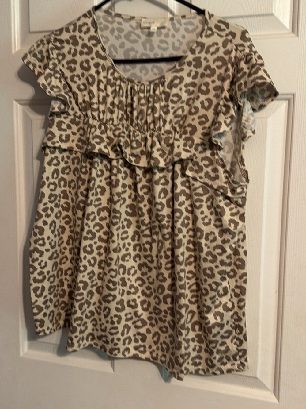 Neutral Leopard Print Ruffle Tunic Top